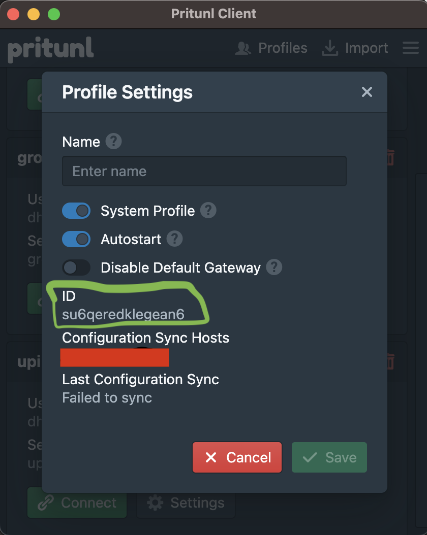 VPN ID in Pritunl Client UI