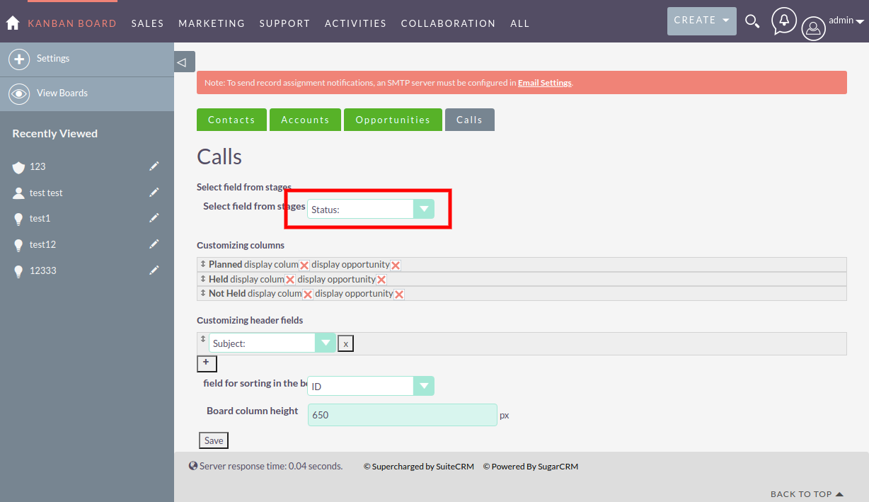 field for configuring kanban speakers доски