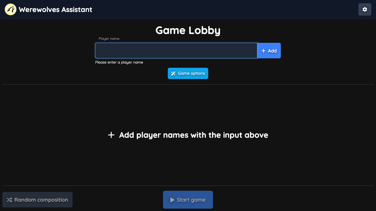 Game Lobby Page without players