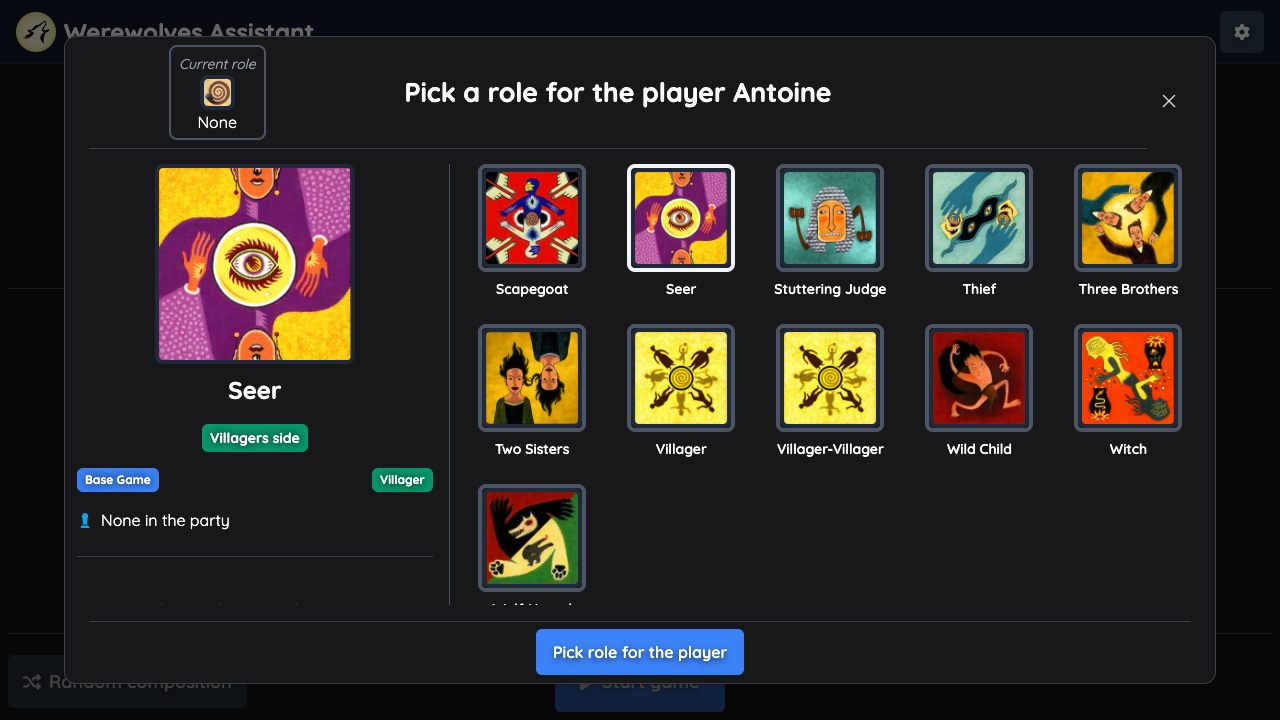 Game Lobby Role Picker with picked role