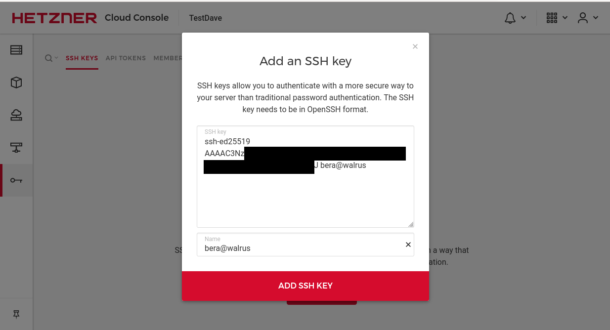 ssh key upload hetzner