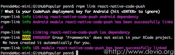 react-native-code-push has been successfully linked