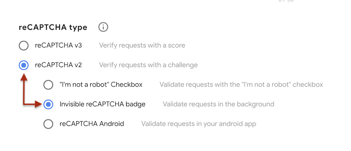 ReCaptcha v2 invisible key example