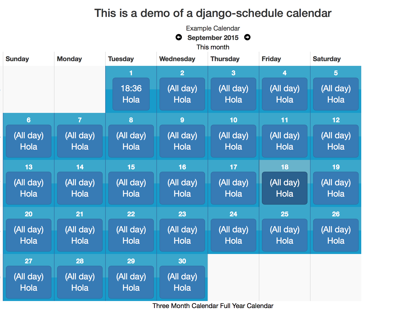 Monthly view (static)