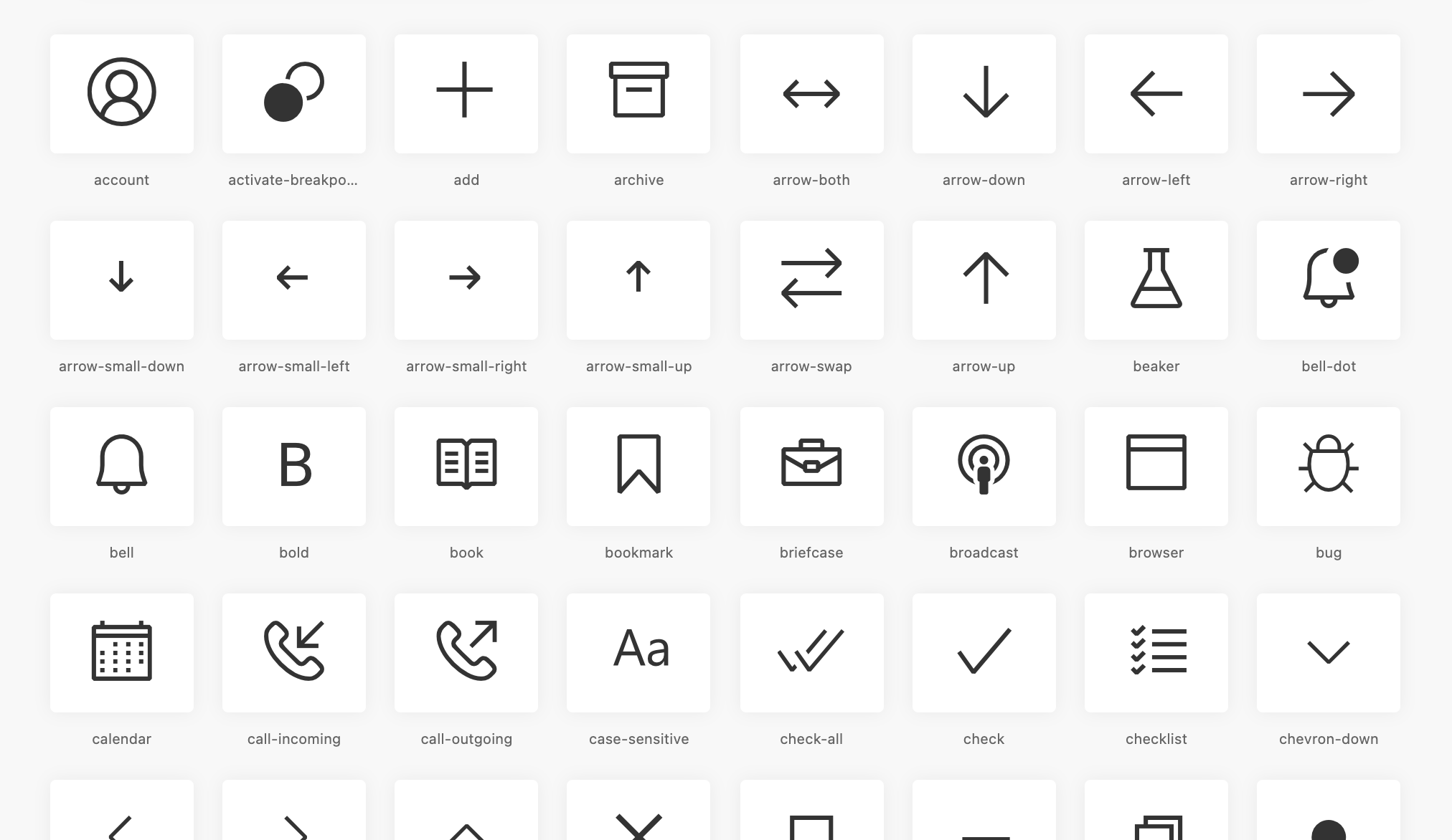 codicons preview of the icons