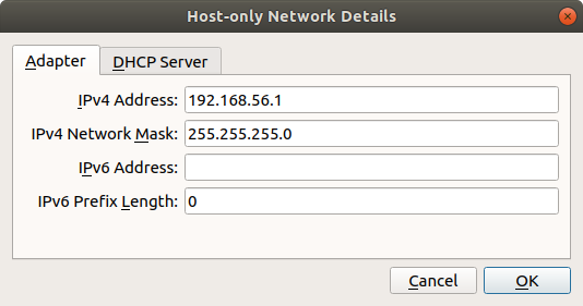 Screenshot of the Host-only network configuration screen