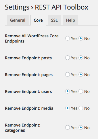 WordPress core settings