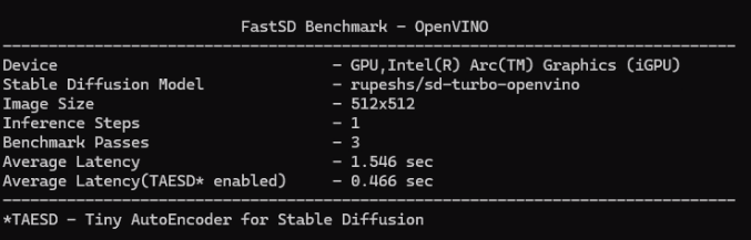 FastSD AI PC Arc GPU benchmark